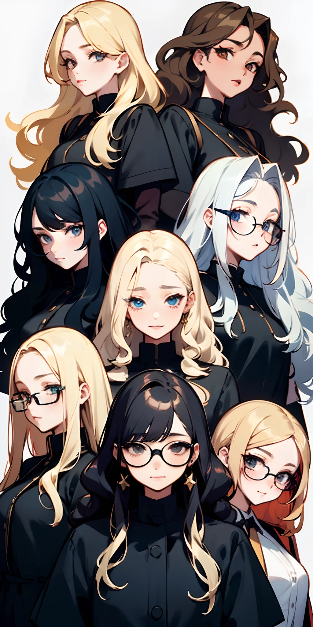 A group of anime girls with long blonde hair and glasses - SeaArt AI