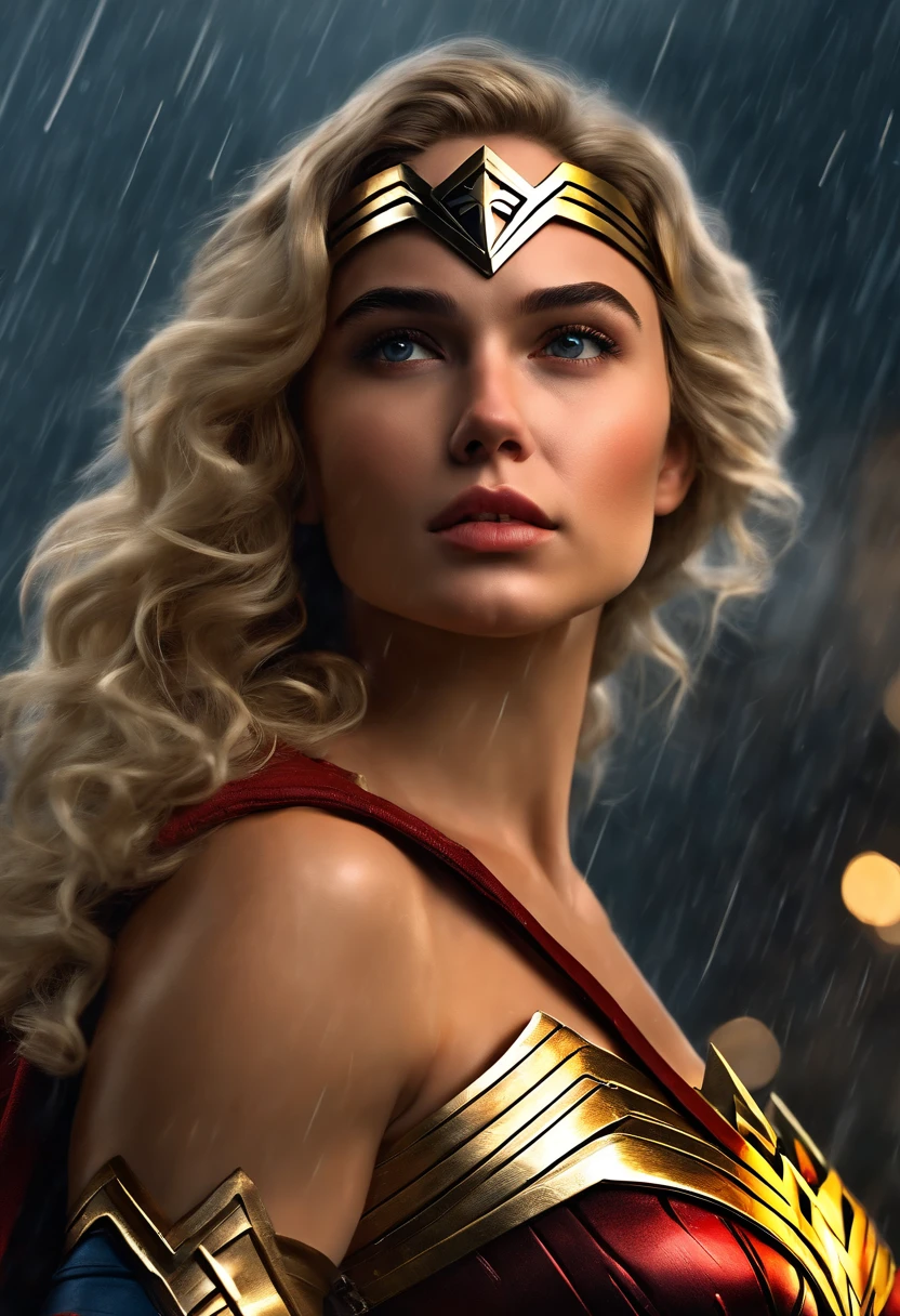 Wonder woman in the rain - SeaArt AI