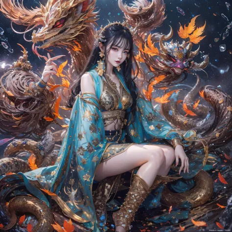 Fly the Nine-Tailed Light Blue Sky Division Flame Hairy Bear Star，Erotic，Torch Night Black Gold Orange Brocade Silk Snake Print ...