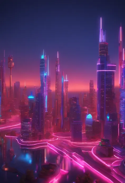 neon city, High panoramic view