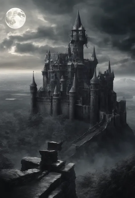 Detailed hyper-realism photography style、A big castle with a demon lord ...