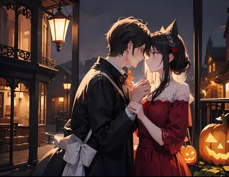Couples during Halloween, Romantic atmosphere, Happy atmosphere, landscape