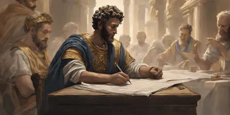 arafed painting of a man writing a letter at a table, jon mcnaughton, academic painting, bible illustration, master illustration...