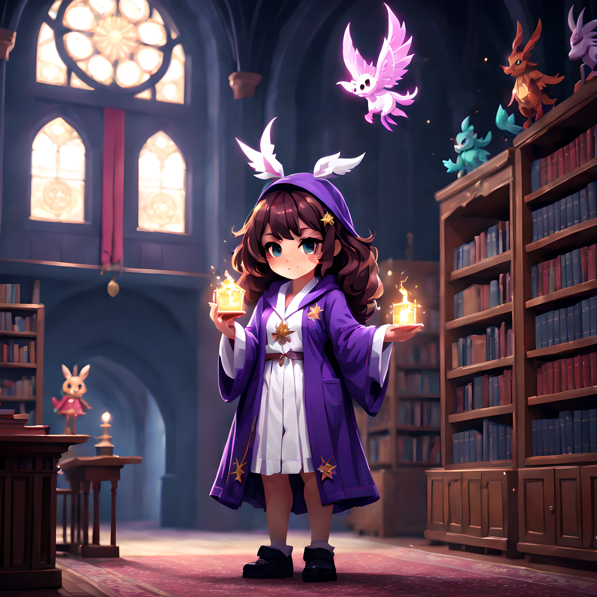 (arte de pixel:1.5), (magiaal academy:1.5), (magia:1.5), (fantasía:1.5), (universidad de magia:1.5), (fantasía world:1.5), (criaturas magicas:1.5), (magia world:1.5), (Instituto de Criaturas Mágicas:1.5), (1magia girl:1.5), solo, (con un uniforme de túnica:1.5), lindo, arte de pixel,