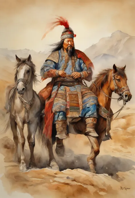 Genghis Khan with his beautifull 4 daughter,  realistic,  history vibe