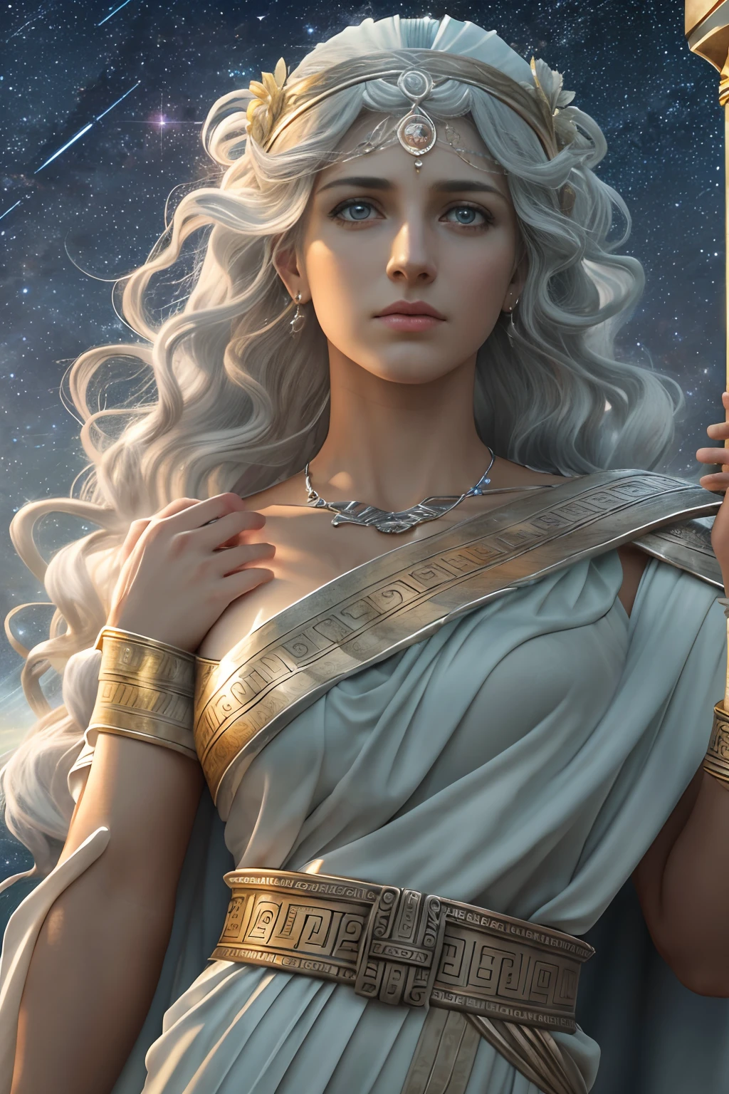 Dike, greek goddess of justice and moral, with silver hair, has all ...