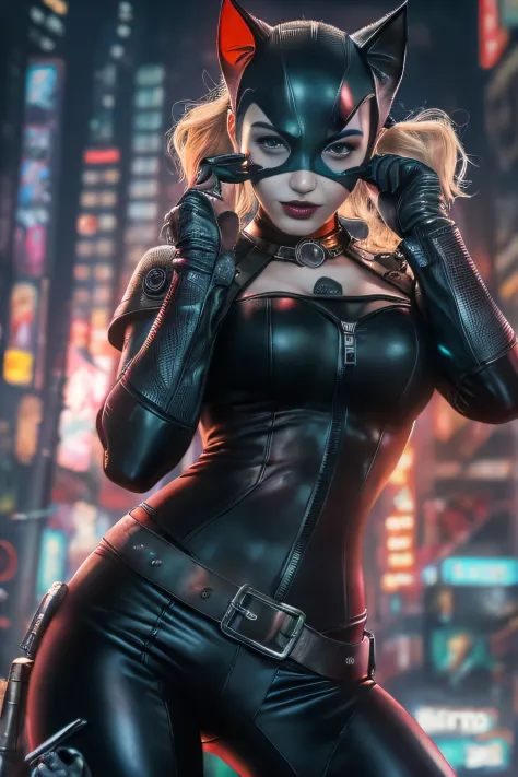 Catwoman and Harley Quinn combined as one character, (top-quality、8K、32K、​masterpiece、)、(The ultra -The high-definition)、(Photor...