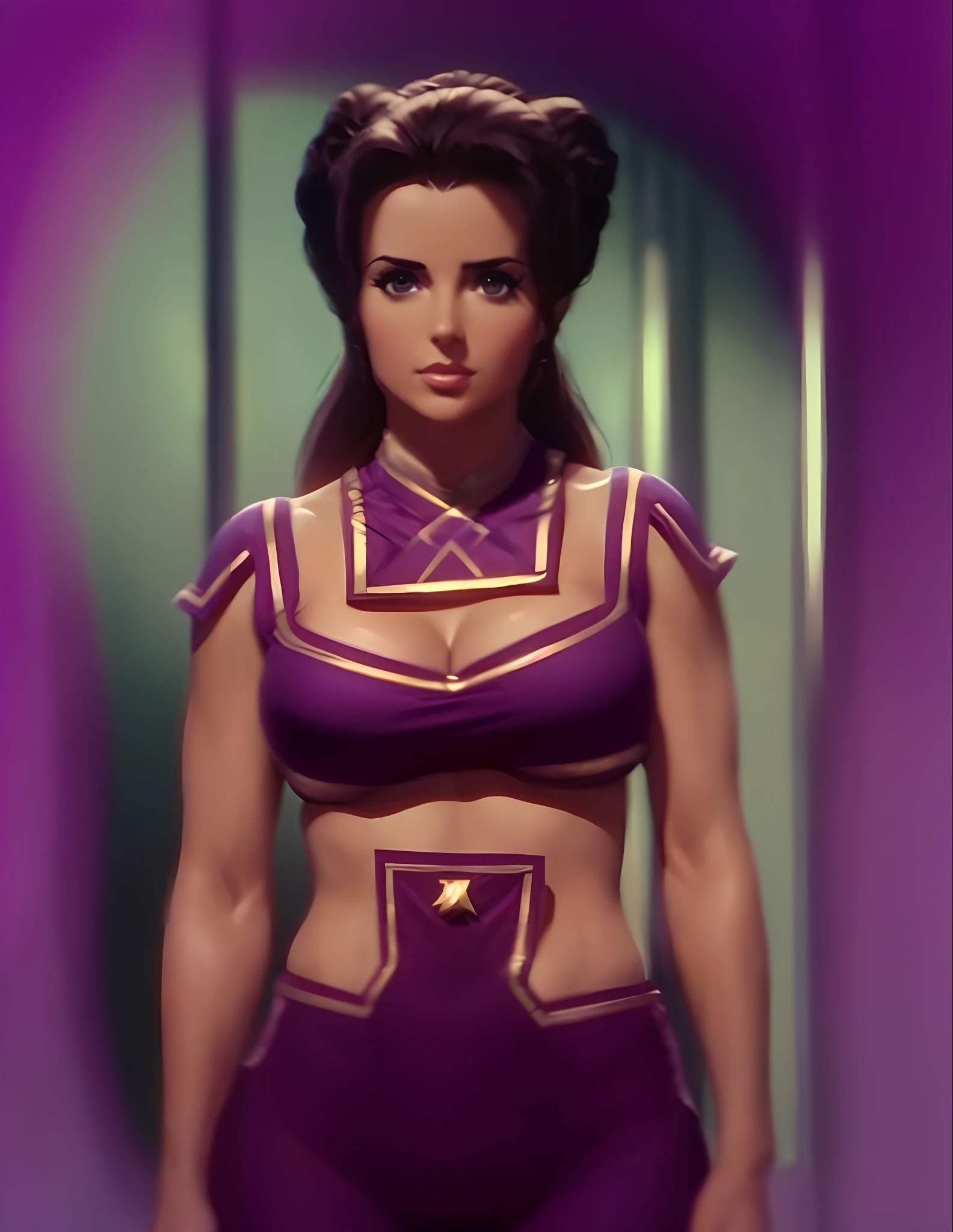 A close up of a woman in a purple outfit standing in a room - SeaArt AI