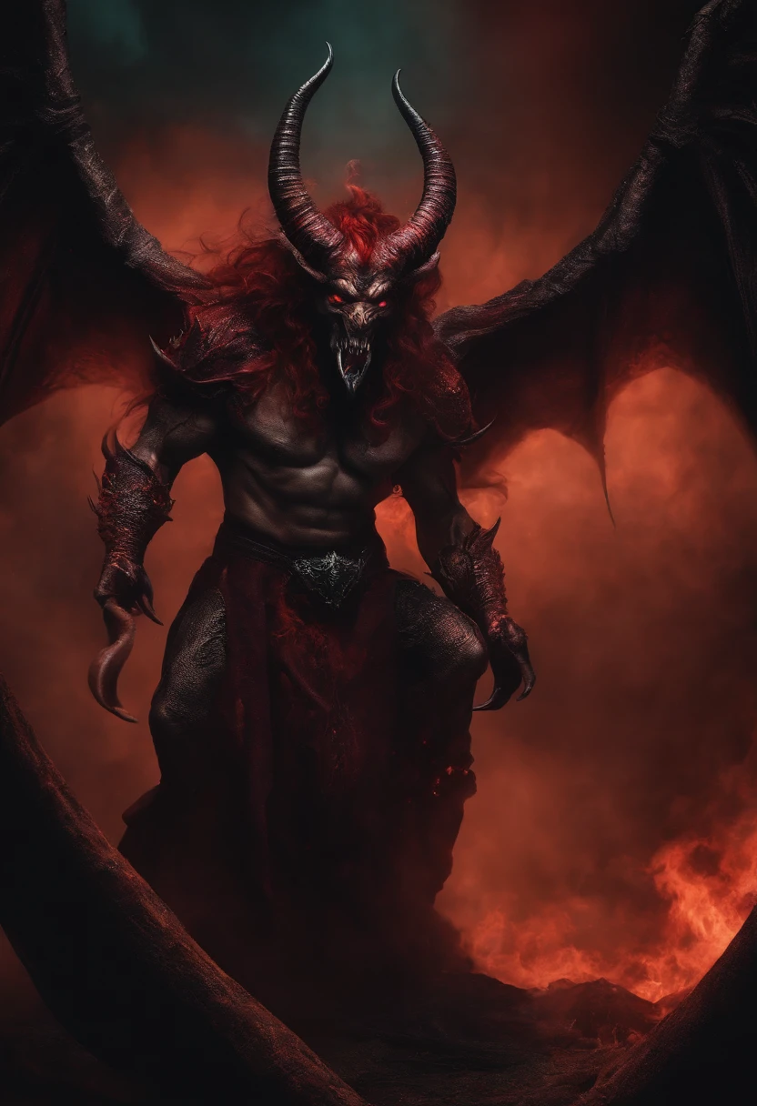 A close up of a demonic demon with a red head and horns - SeaArt AI