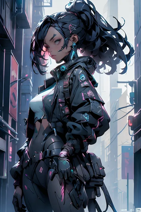 Beautiful Alluring cyberpunk knight, Athletic Well Toned Body, Elegant Form, at a cyberpunk city, Barely Clothed, cleavage, Beau...