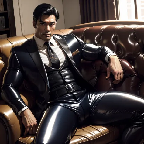 30 years old,daddy,"shiny suit ",Dad sat on sofa,k hd,in the office,"big muscle", gay ,black hair,asia face,masculine,strong man...