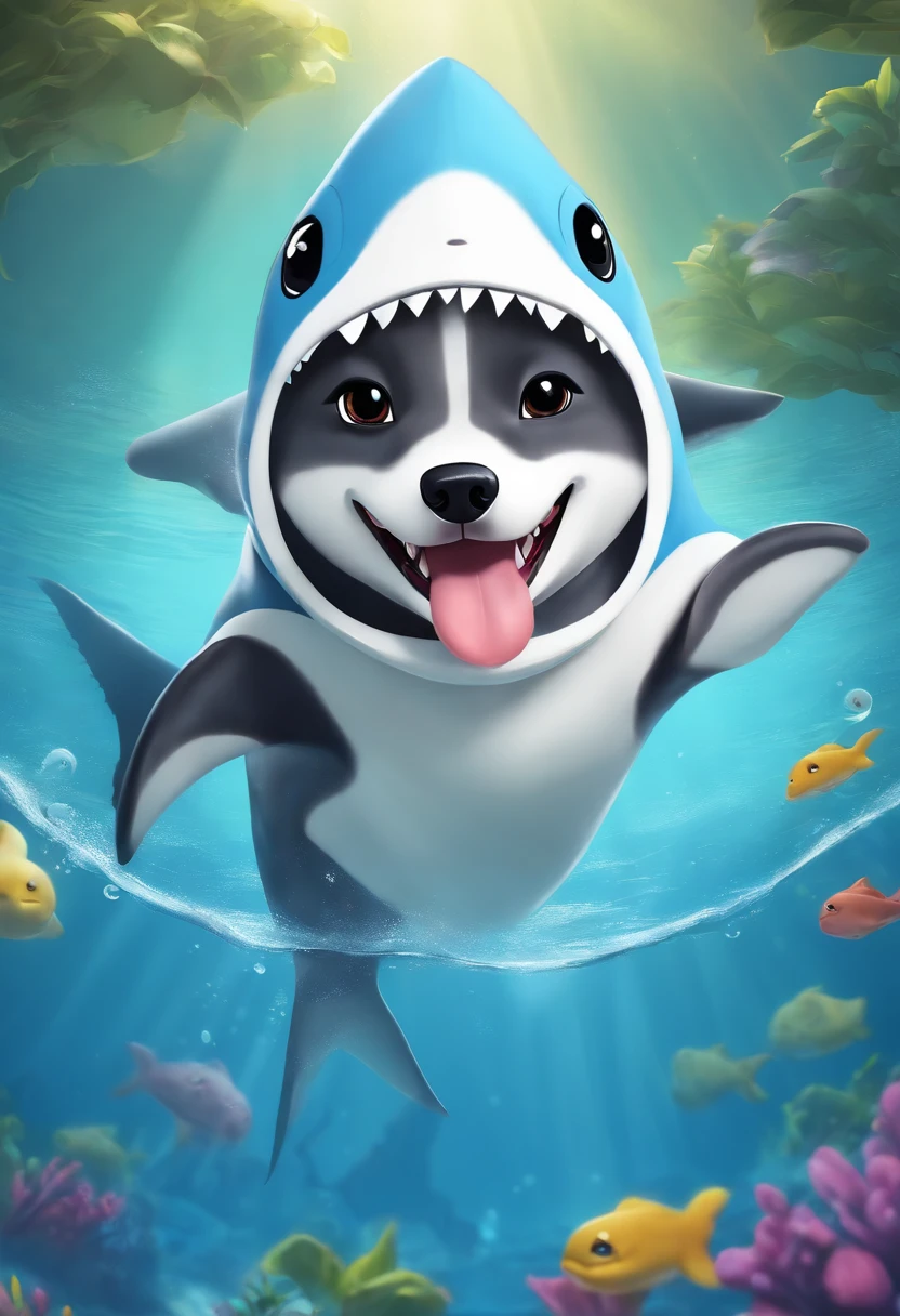 A close up of a cartoon shark with a big smile - SeaArt AI