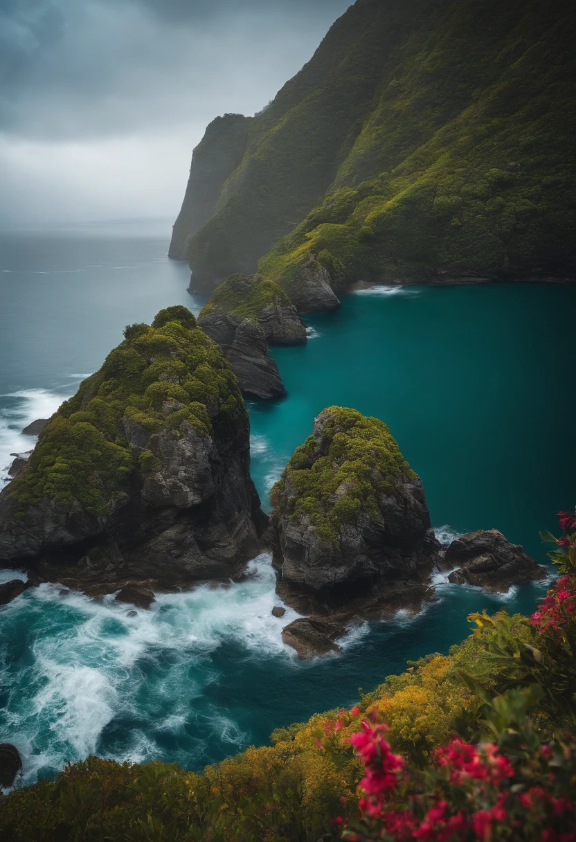 A view of a body of water with a mountain in the background - SeaArt AI