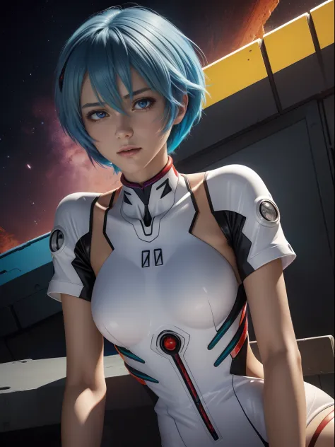 (best quality, masutepiece, colorful, dynamic angle, highest details)(rei ayanami), cowboy style, fashion photo of a girl with f...