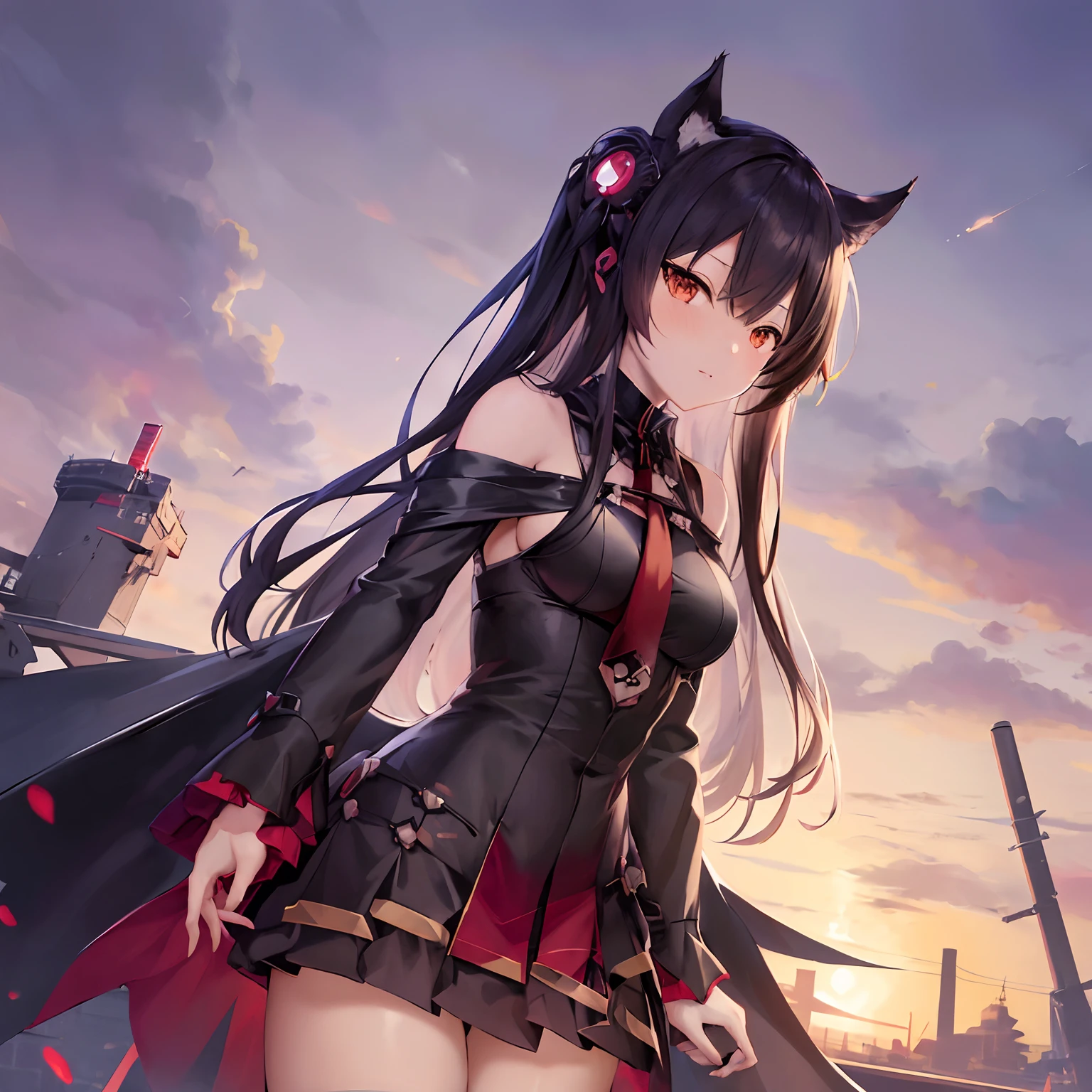 Anime girl in black and red outfit with cat ears, badass anime 8 K ...