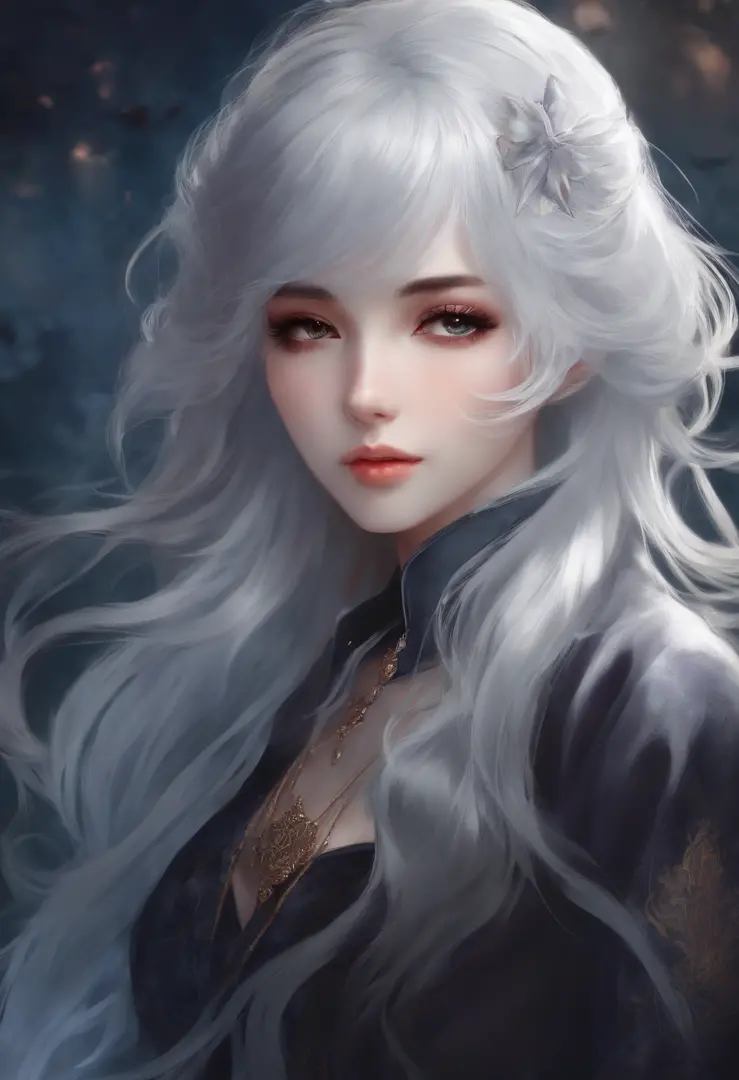 Anime Picture Beautiful Girl with Silver Hair Shade