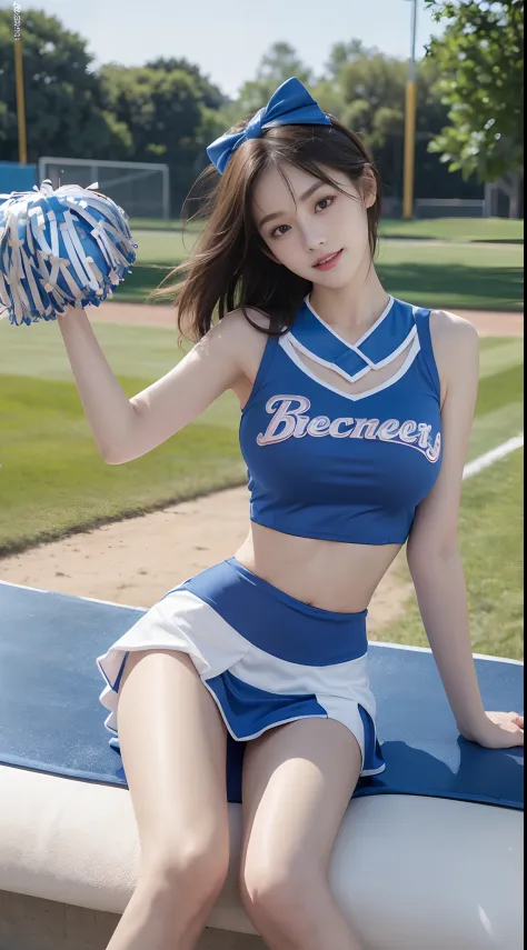 17-year-old cool Korean, big round breasts, breastbone, cheerleader, baseball  team cheerleader - SeaArt AI