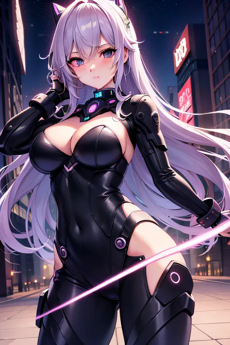 sexy girl in a city at night, detailed face looking at camera, see all the girl cyberpunk anime, full body view, 8k, super detail, Precise, Best quality