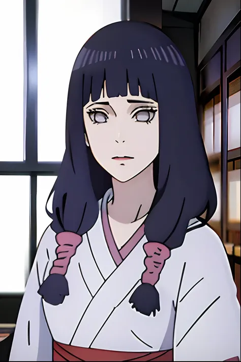 a close up of a person with long hair and a hoodie, hinata hyuga ...