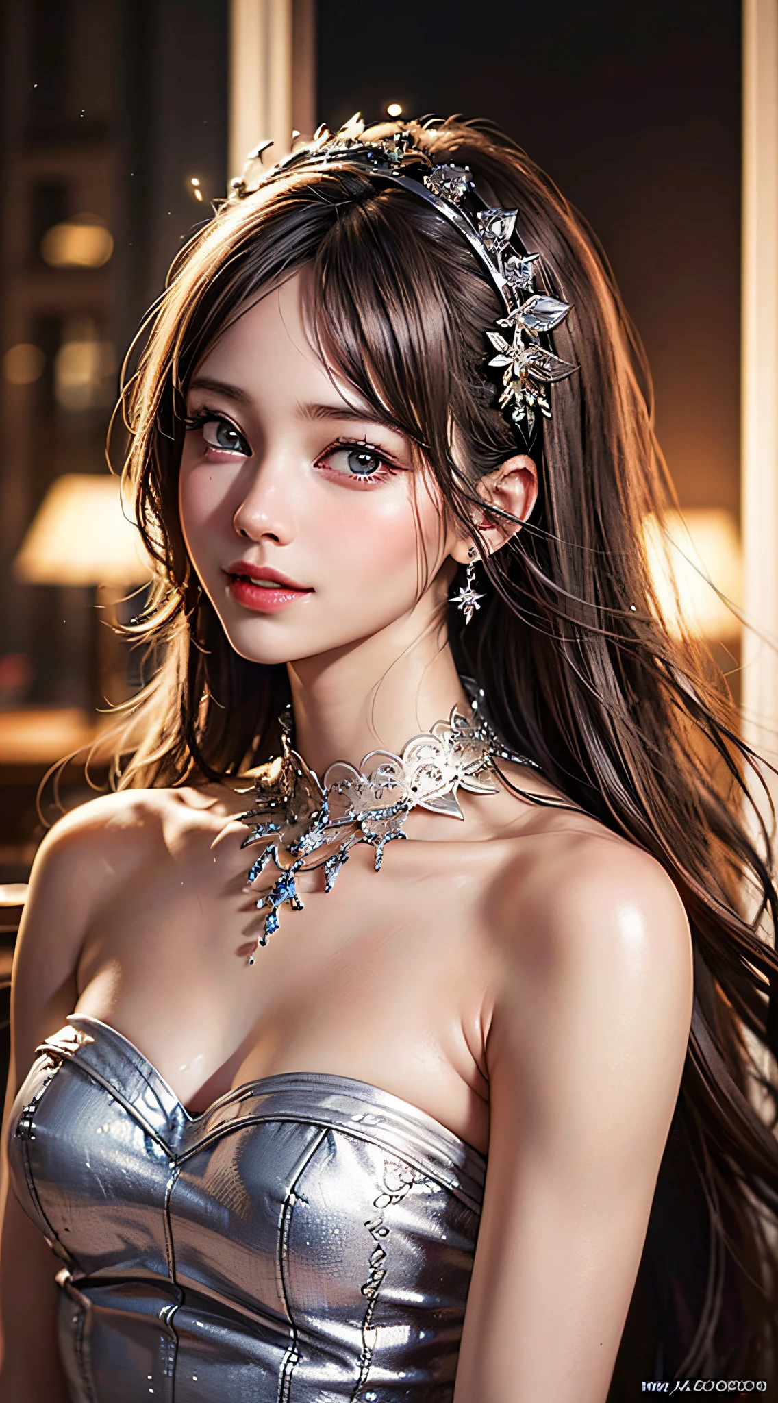 (1girl), Extremely cute, Amazing face and eyes, (Beautiful lovely smile), (extremely detailed beautiful face), bright shiny lips, (Best Quality:1.4), (Ultra-detailed), (A hyper-realistic, Photorealsitic:1.37), Beautiful fair skin, extremely detailed CG unified 8k wallpaper, RAW Photos, professional photograpy, Cinematic lighting,