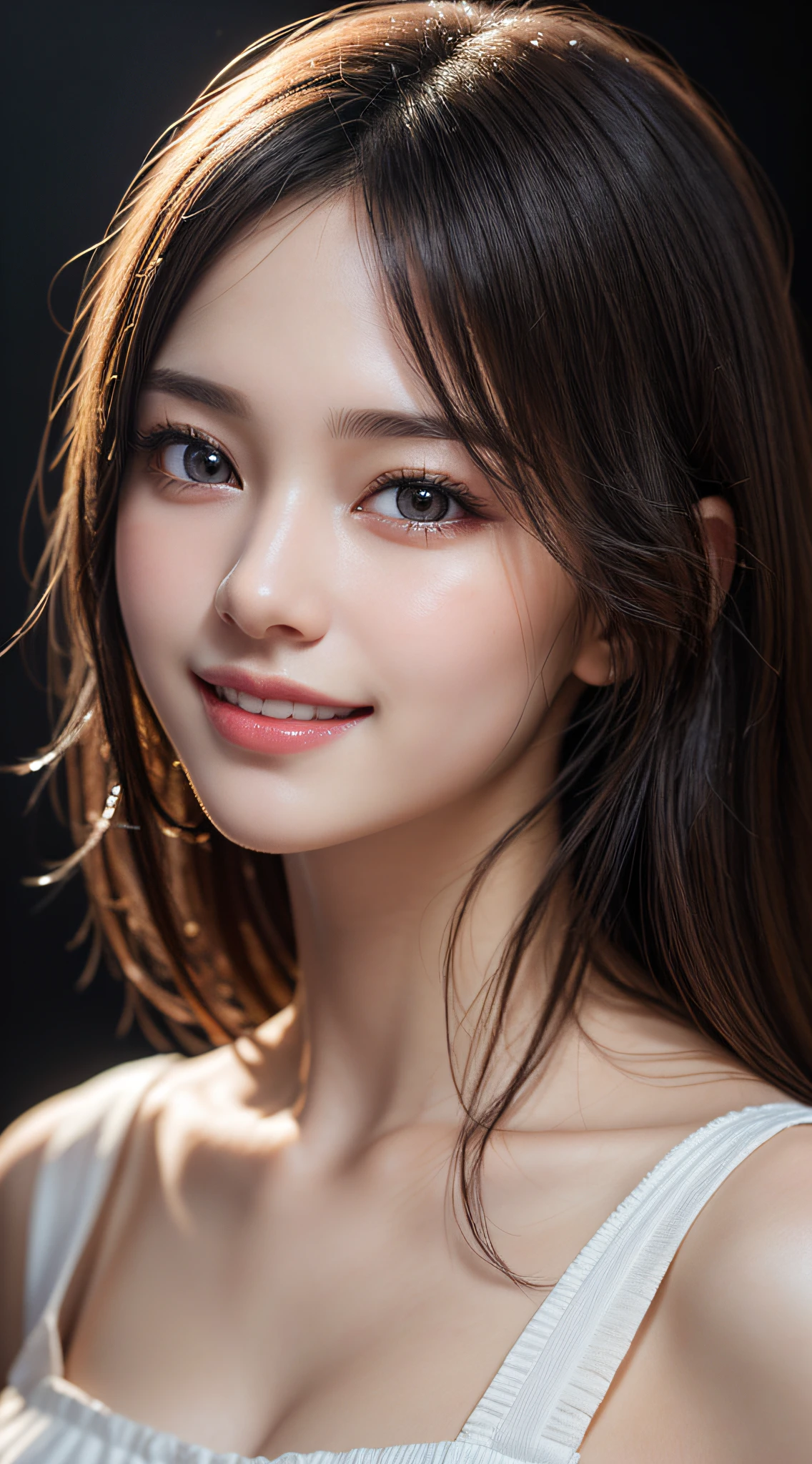 (1girl), Extremely cute, Amazing face and eyes, (Beautiful lovely smile), (extremely detailed beautiful face), bright shiny lips, (Best Quality:1.4), (Ultra-detailed), (A hyper-realistic, Photorealsitic:1.37), Beautiful fair skin, extremely detailed CG unified 8k wallpaper, RAW Photos, professional photograpy, Cinematic lighting,