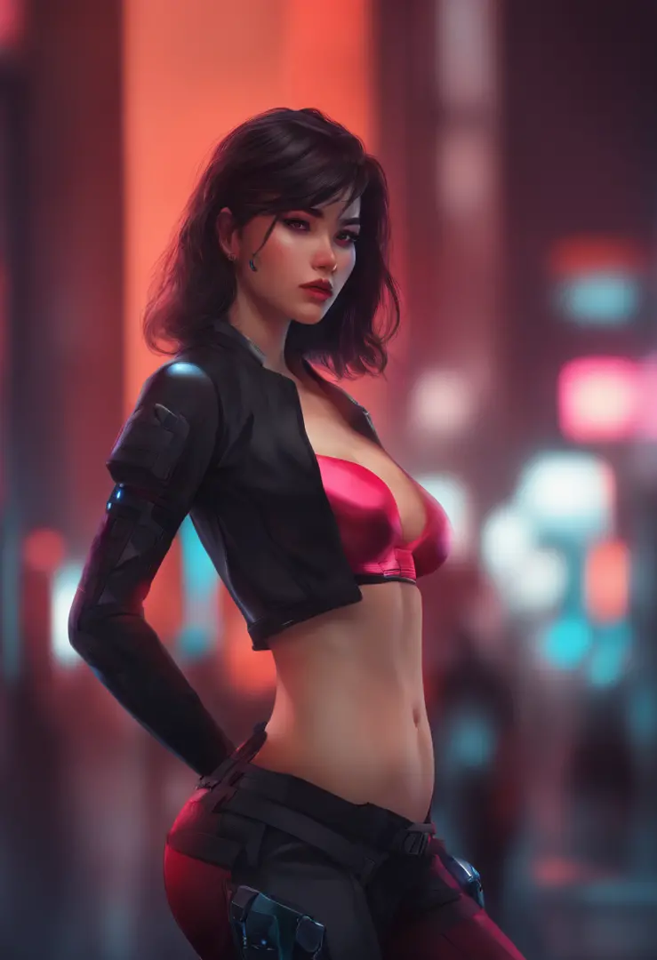 1girl in, Cyberpunk, (Full body:1.1), thighs thighs thighs thighs, cleavage, Perfect eyes, Perfect face, kuvshinov, (Gradient background:1.2),Erotic Pants