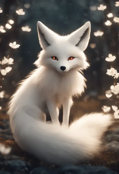 A close up of a white fox standing in a forest - SeaArt AI