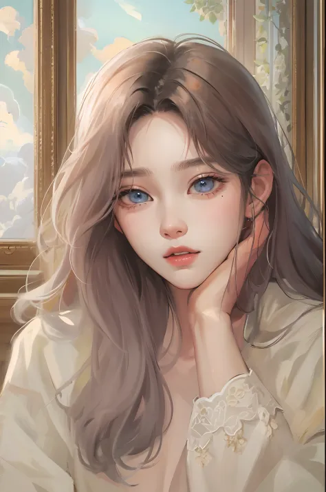 Absurdres, Masterpiece, Best quality, light colors, pastel colors, korean girl with Beautiful face , beautiful hair , a character from kdrama, anime eyes, semi casual clothes, masterpiece background, detailed background
