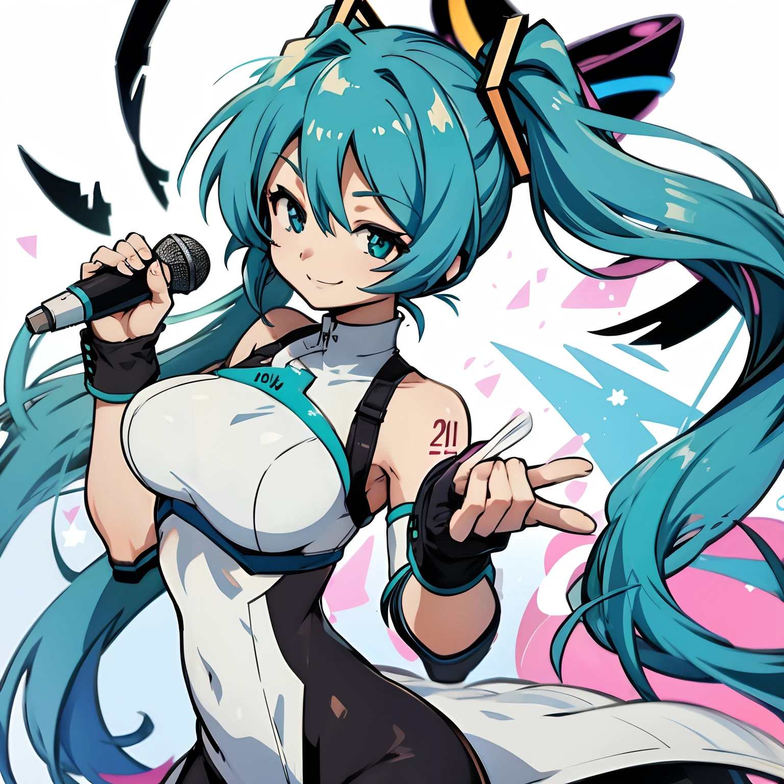 1 persona、miku、Miku Hatsune、pechos grandes、ojos grandes、pelo azul、de dos colas、micrófono、Fondo blanco、Ilustración del pecho、pequeño lindo、estilo manga shojo、sin fondo、ojos grandes、lindo、Una sonrisa、pedazo、pelo liso、de piel clara、una leve sonrisa、fotos de anime、Cerraduras、Pedras preciosas、