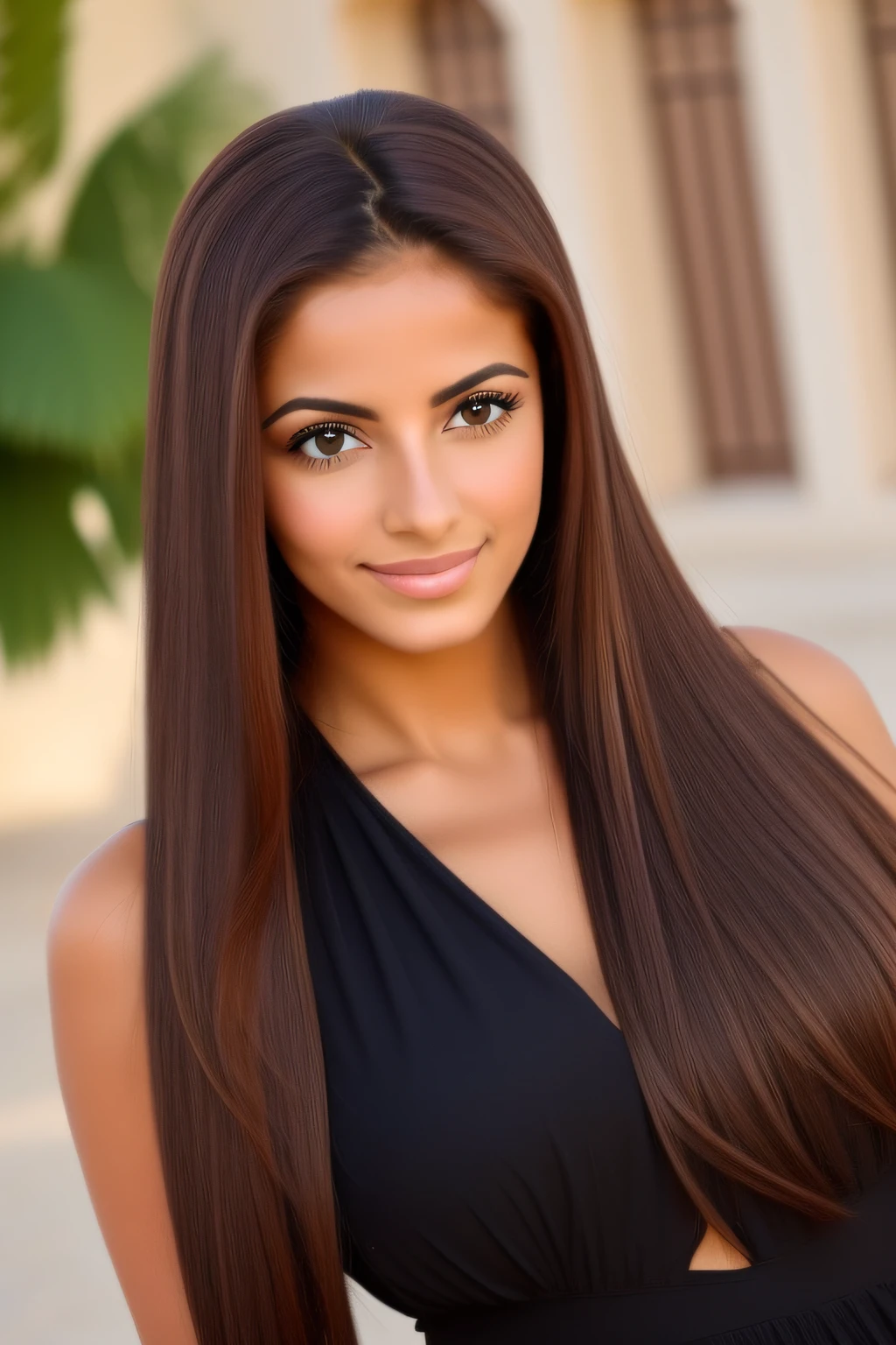 A woman with long brown hair posing for a picture - SeaArt AI