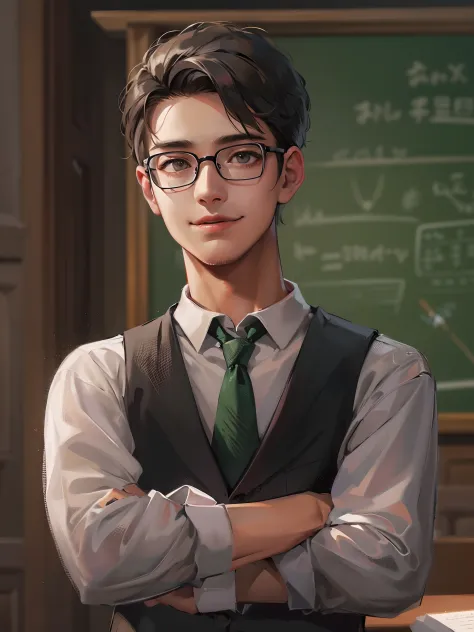 Young male teacher, Dress neatly, Professional clothing, Well organized impression, youthfulenergy, Smooth skin, Bright eyes, Ge...