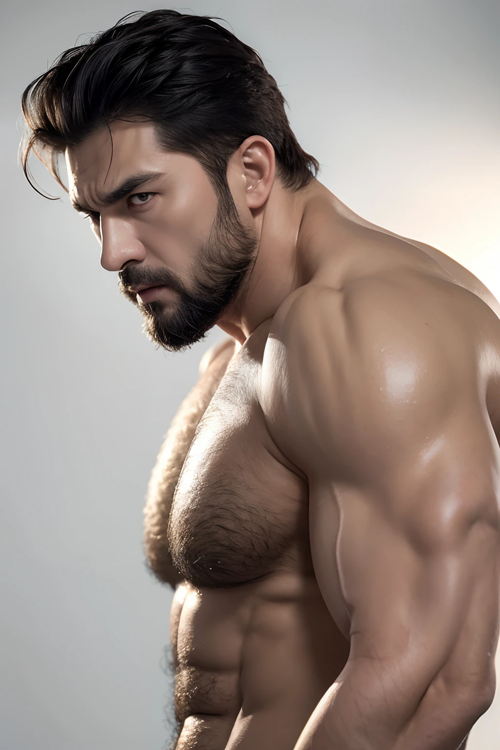 Um homem com barba e sem camisa está posando para uma foto - SeaArt AI