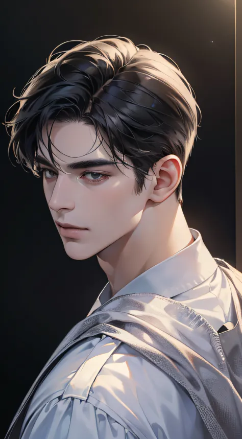(best quality, masterpiece, 8K, photorealistic, cinematic lighting, 1:4 hdr image, top view, ultra detailed, beautiful image), a mature man, very handsome, short black hair, black eyes, perfect face without errors , (CEO)