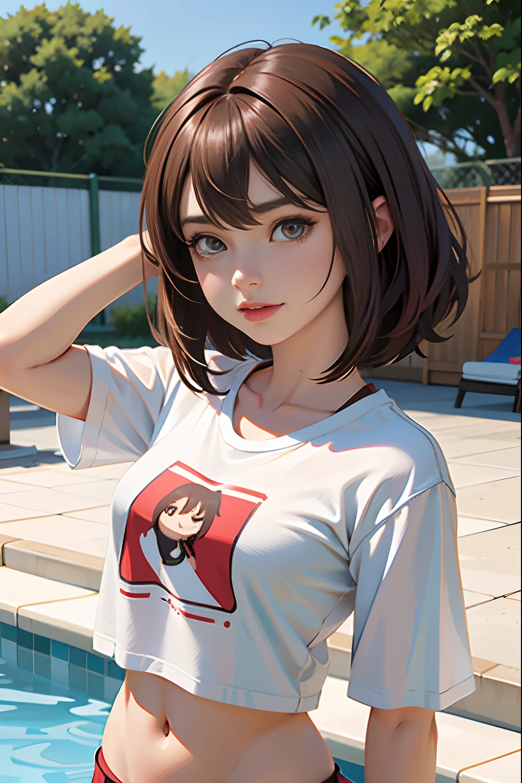 ,คุณภาพดีที่สุด ,โดยกว้าง  , อะนิเมะสาวคอเคเซียน Max Caulfield ,ตาโต , , ผมสีน้ำตาล , มีความสุข , , ผิวนุ่ม, , ดวงตาที่แสดงออก , , , เสื้อแดง , บิกินี่ , สระน้ำ