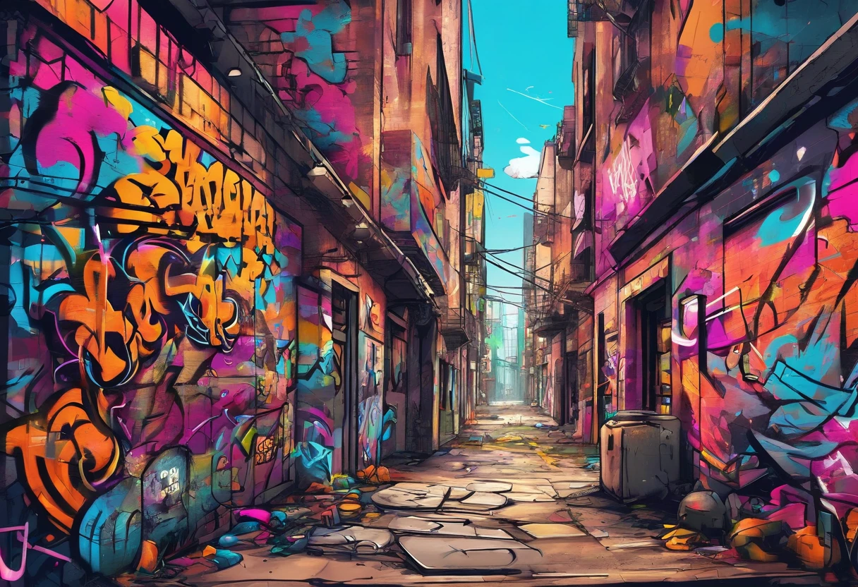 Graffiti alley with a lot of colorful graffiti on the walls - SeaArt AI