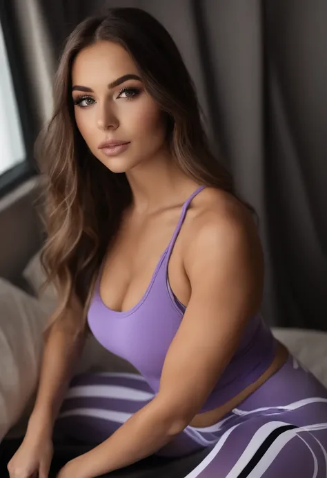 A woman in a purple sports bra top and matching leggings - SeaArt AI