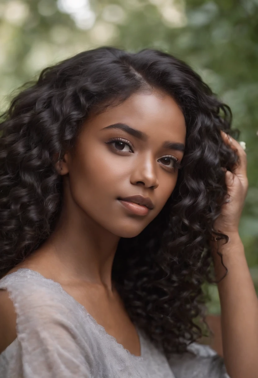 A close up of a woman with long curly hair posing for a picture - SeaArt AI