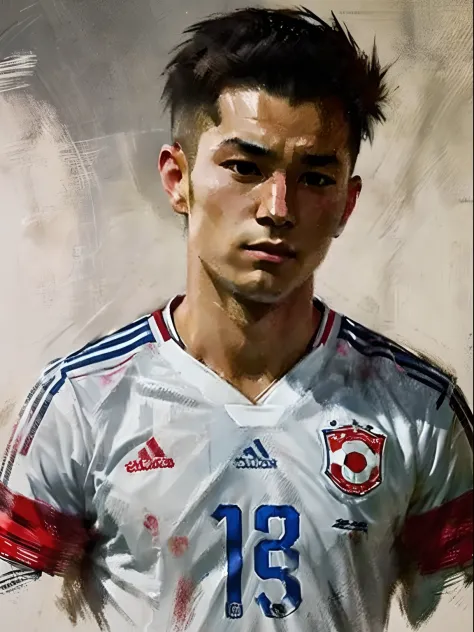 Homem Soccer Player face, style greg rutkowski realist, style anime, Japanese 17 years