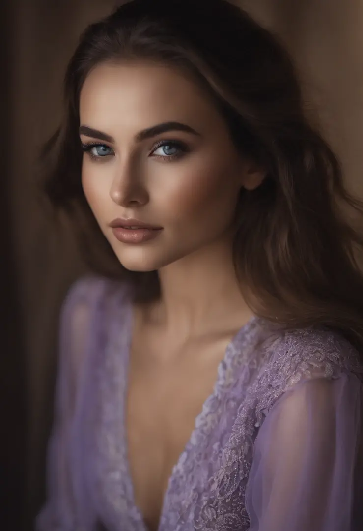 Arafed woman completely , fille sexy aux yeux bleus, ultra realist, Meticulously detailed, Portrait Sophie Mudd, cheveux bruns et grands yeux, selfie of a young woman, Dubai Eyes, Violet Myers, sans maquillage, maquillage naturel, looking straight at camer...