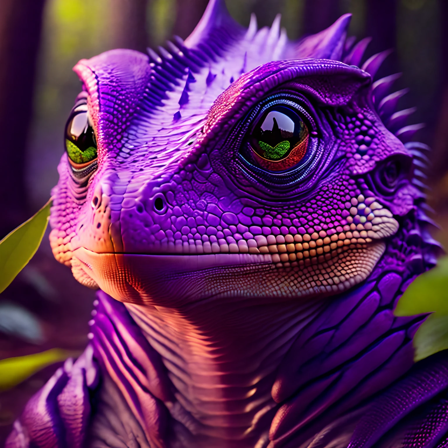(((Masterpiece))) photo of a human-lizard hybrid, menacingly, lizard eyes, purple skin, escamas no corpo, big claws, swamp forest, high detail, 8k, ultra realistic
