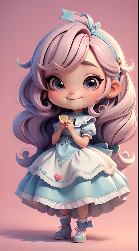 Create an 8K version of the character Loli Alice.

Boneca Chibi Alice: Deve ficar charmoso e bonito, Keep the iconic elements of the original character. Alice Chibi must have a round face with large dimensions, olhos claros, long eyelashes and rosy cheeks....