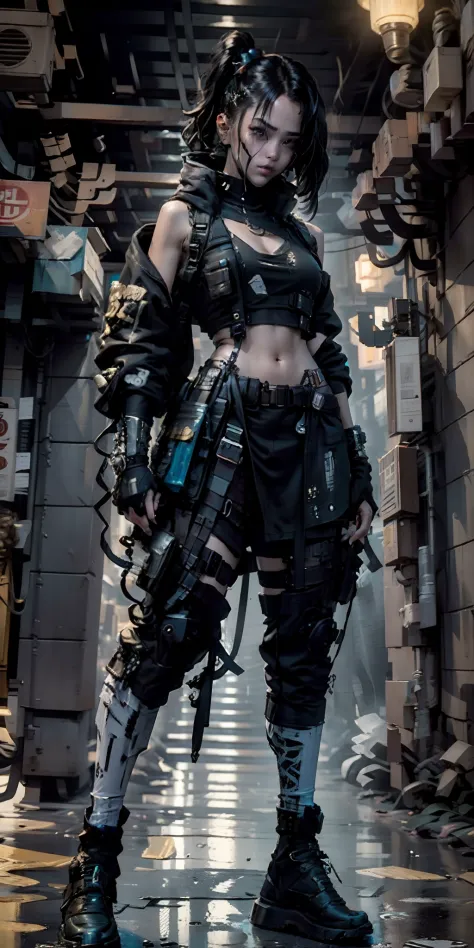 ((Best quality)), ((masterpiece)), (highly detailed:1.3), 3D, beautiful (cyberpunk:1.3) street samurai woman with thick shapeles...