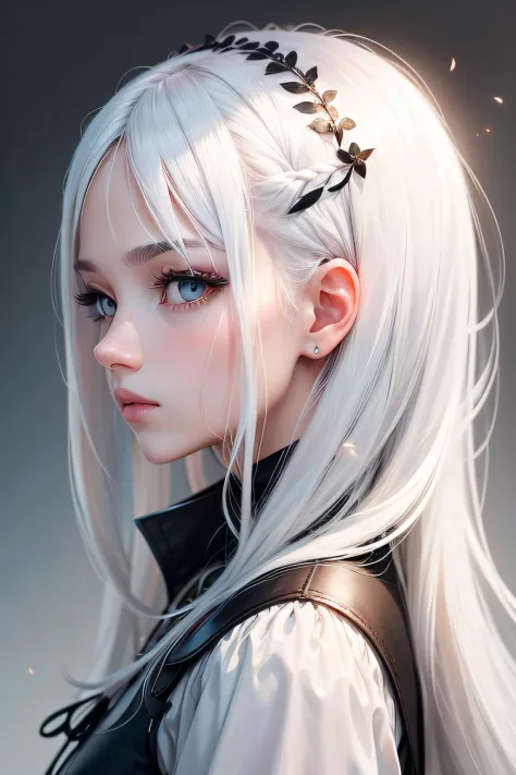 White hair, girl, profile image, Black eyes、​masterpiece, top-quality, hightquality, hight resolution