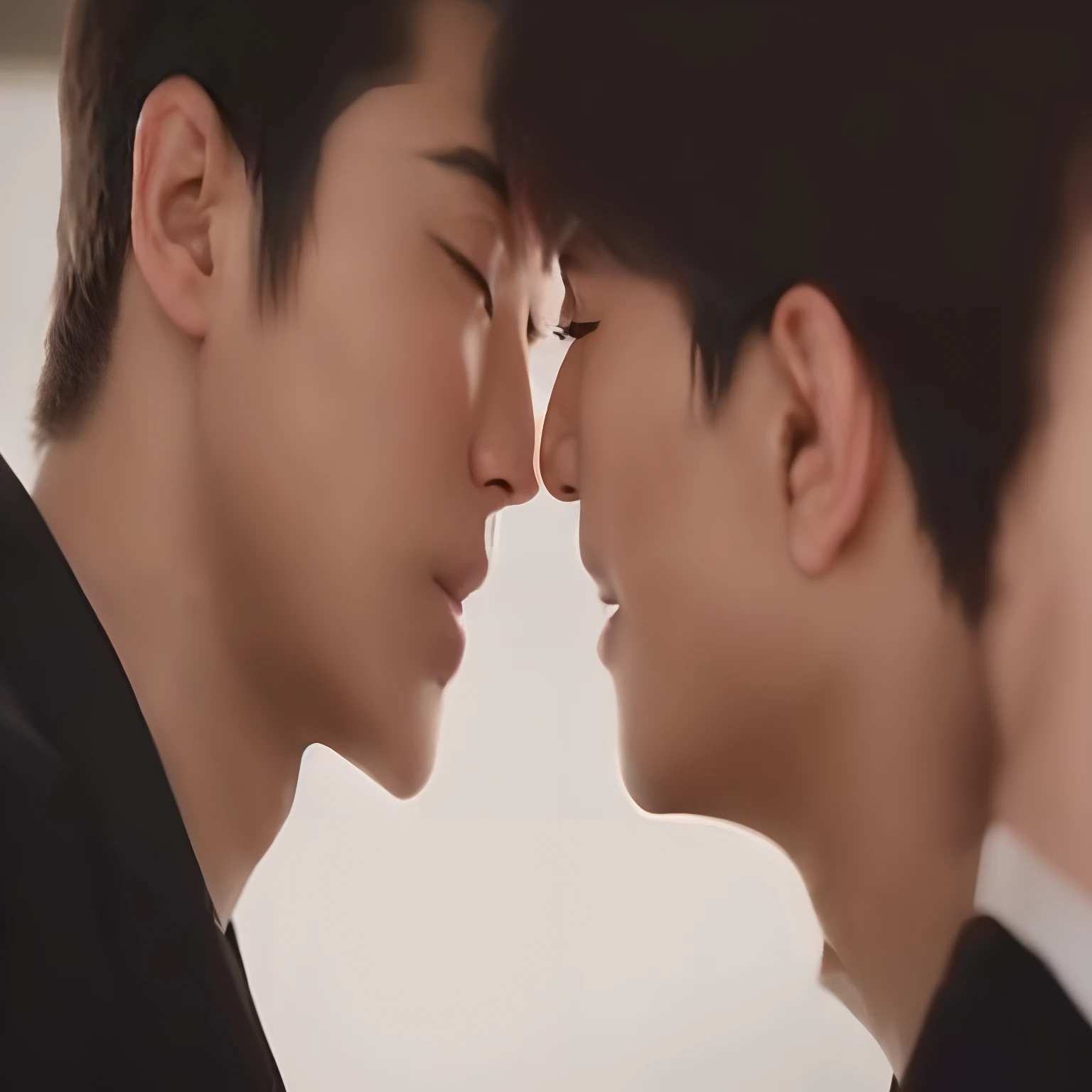 Two asian men are kissing in a kitchen with a white shirt - SeaArt AI