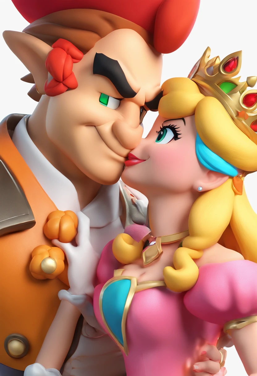 A close up of a nintendo wii game character kissing a princess - SeaArt AI