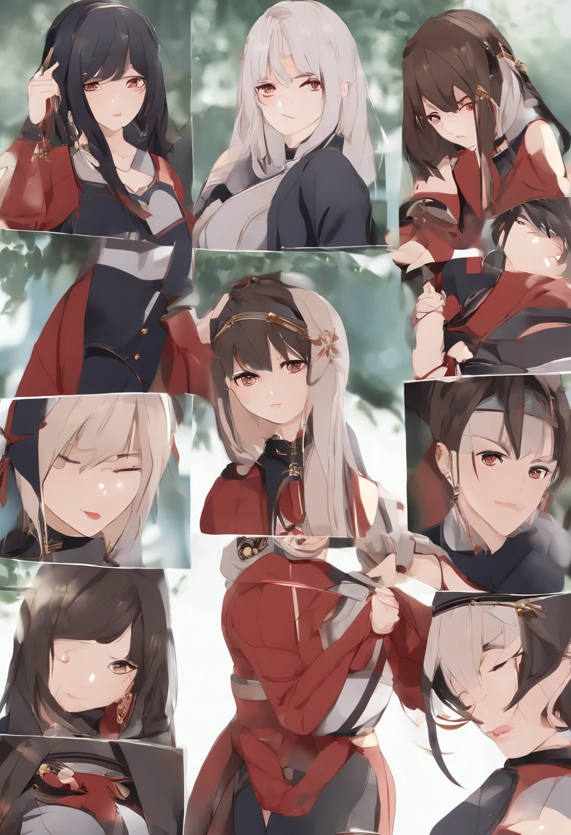 A group of pictures of a woman with long hair and a sword - SeaArt AI