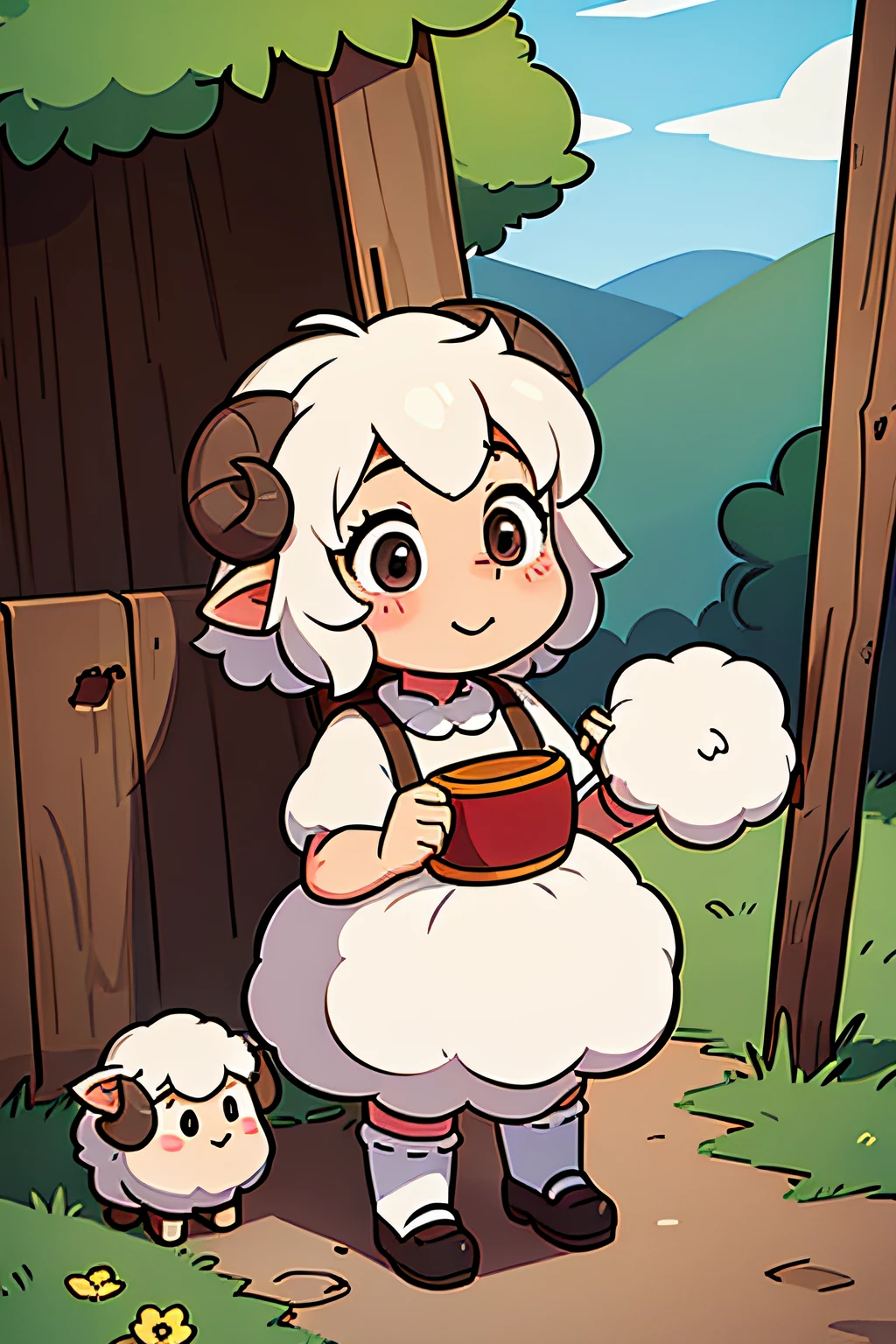 一个可爱的小绵羊女孩