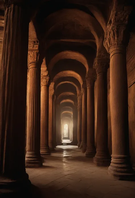 (dark Room With Pillars, Damp And Dark Place Resembling An Old Sewer 