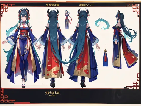 ((Masterpiece, Highest quality)), Detailed face, character design sheet, full body, Full of details, frontal body view, back body view, Highly detailed, Depth, Many parts, beautiful woman with long hair，sexy woman, Traditional chinese clothes, Genshin Impa...