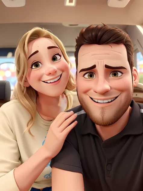 casal feliz, sorrindo, estilo disney pixar, alta qualidade, melhor qualidade